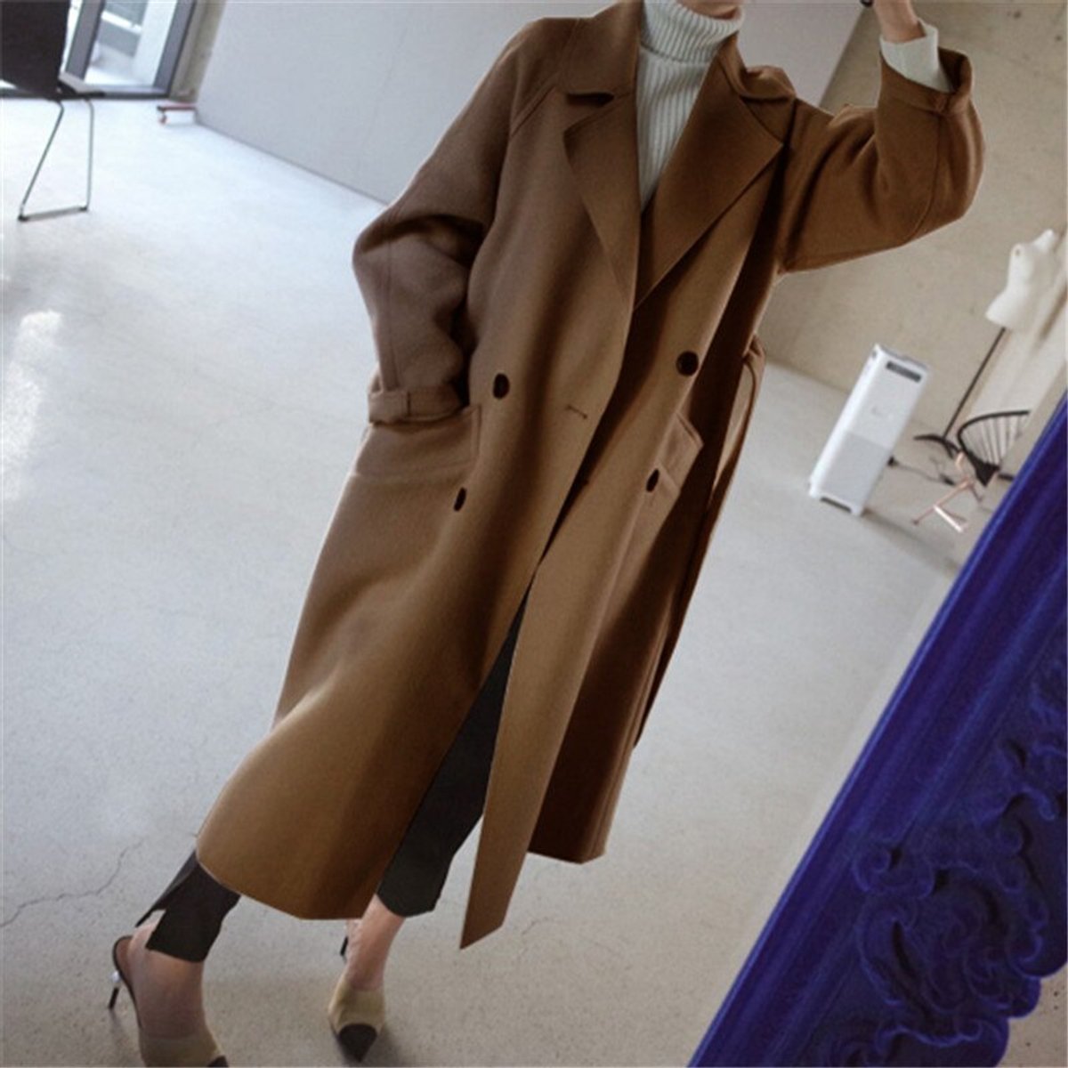Women's Long Double-Breast Plush Knit Coat – view 3