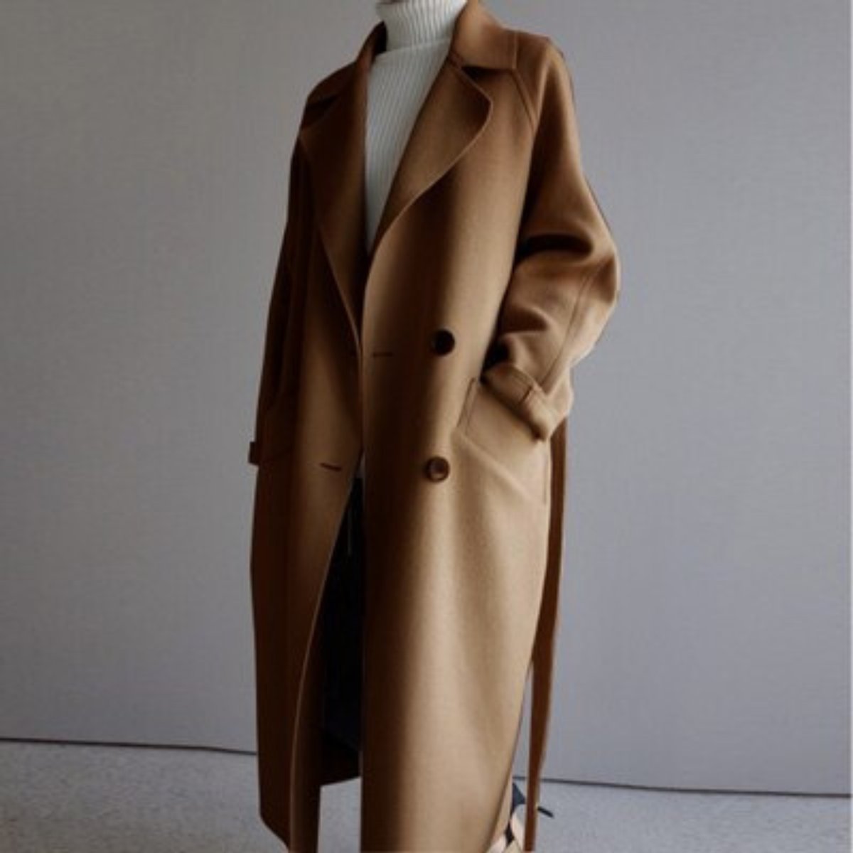 Women's Long Double-Breast Plush Knit Coat – Caramel