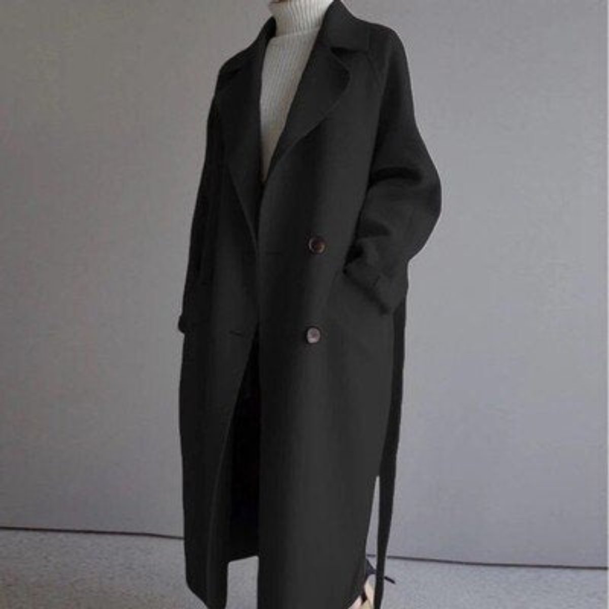 Women's Long Double-Breast Plush Knit Coat – Black
