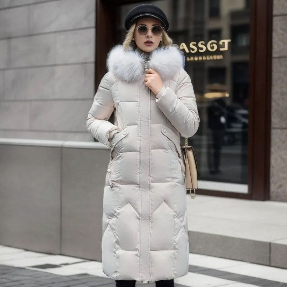 Women's Plush-Fur Trim Hood-Detail Knee-Length Coat – view 1