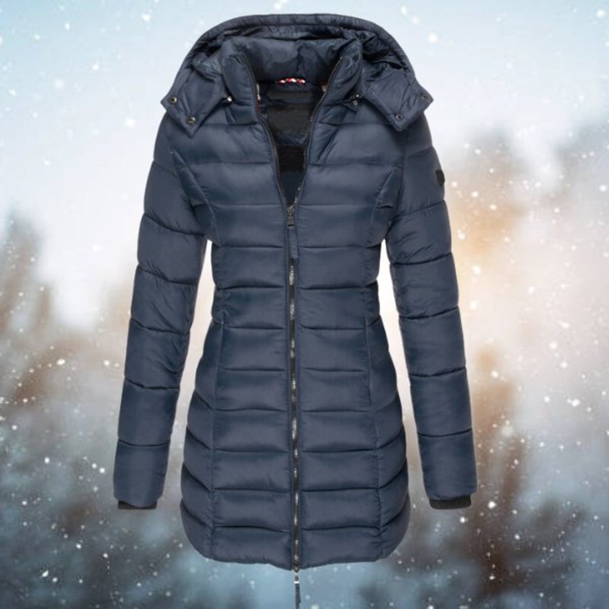 Women's Long Hood-Detail Puffer Jacket – Navy Blue