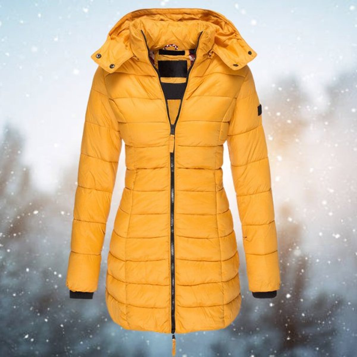 Women's Long Hood-Detail Puffer Jacket – Yellow
