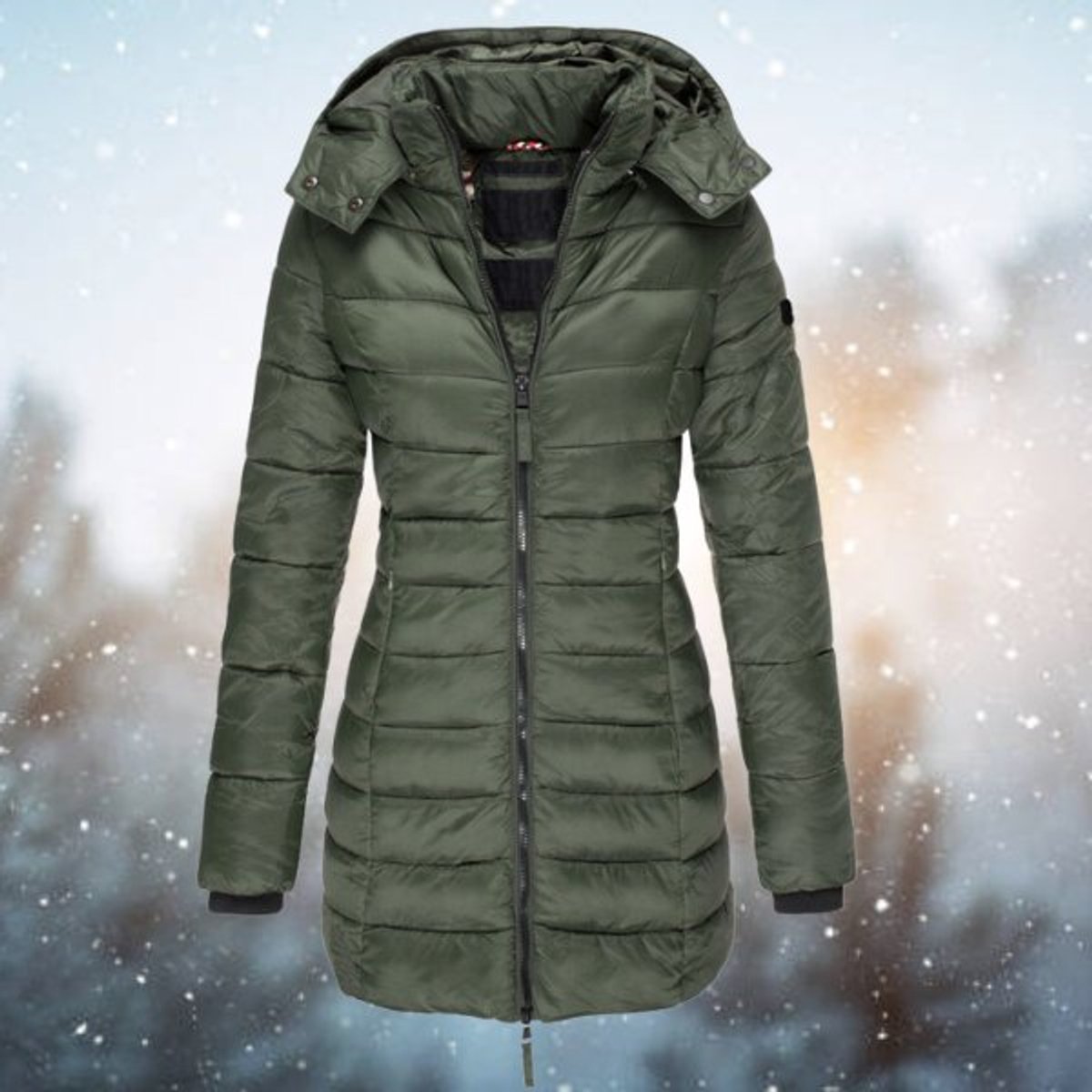 Women's Long Hood-Detail Puffer Jacket – Green