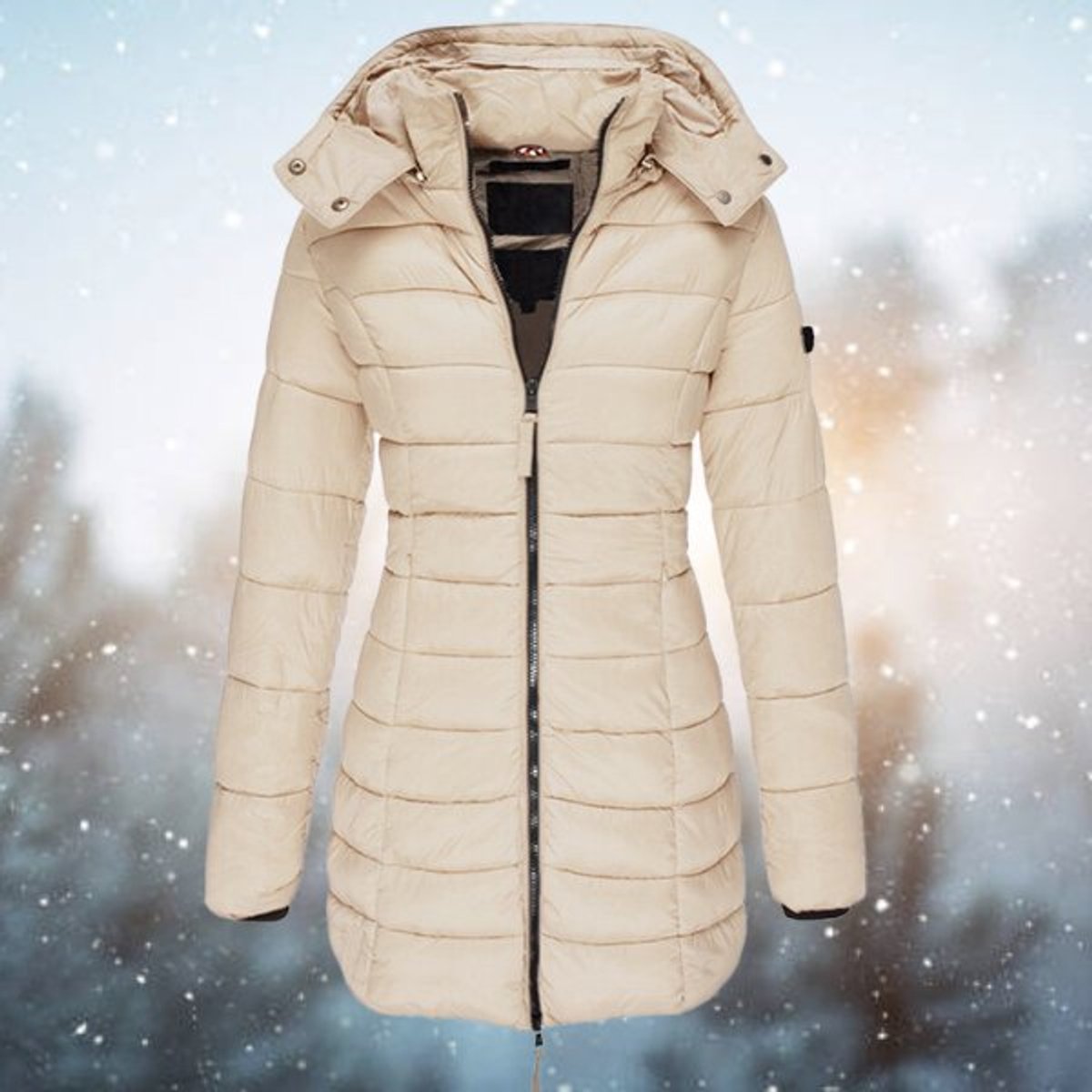 Women's Long Hood-Detail Puffer Jacket – Khaki
