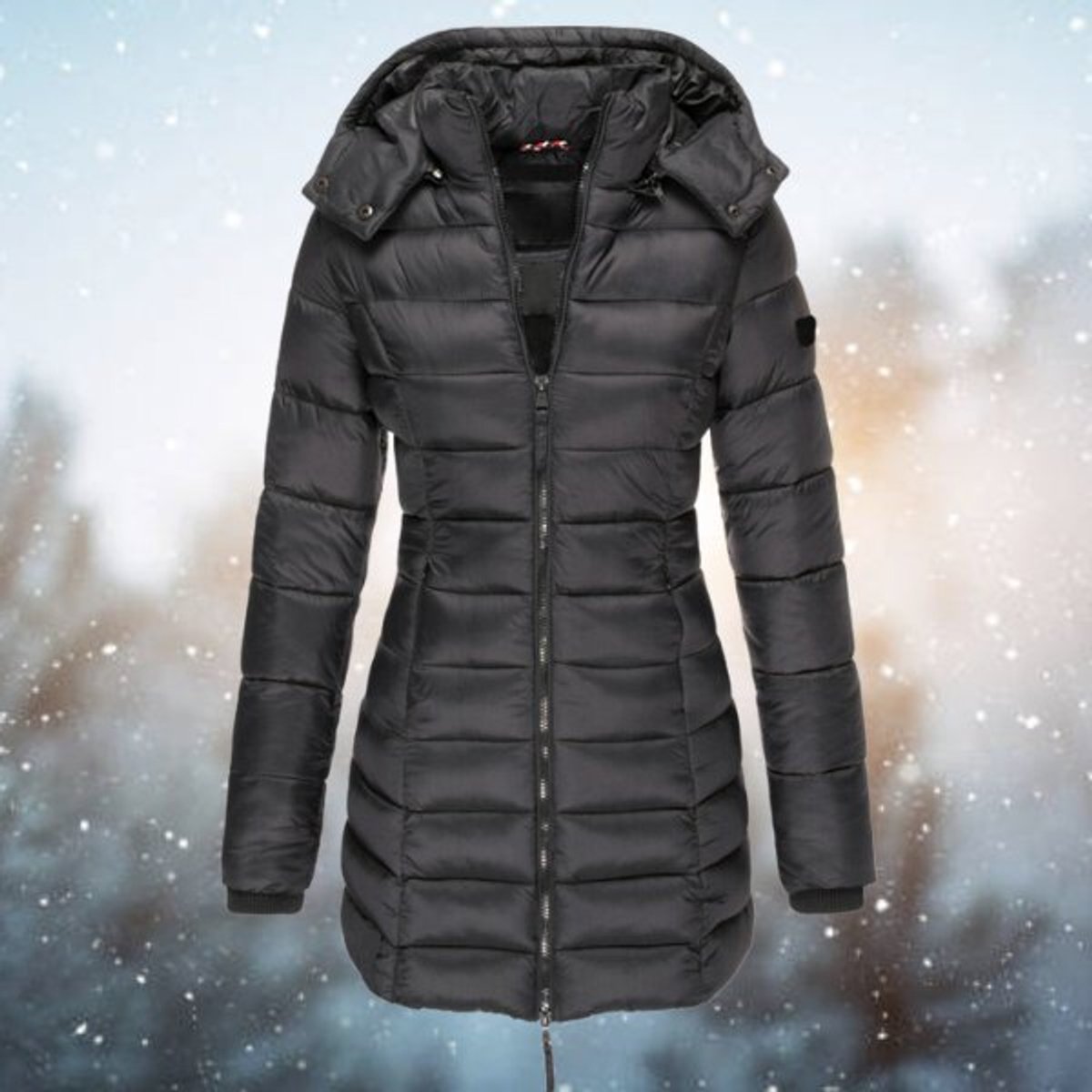 Women's Long Hood-Detail Puffer Jacket – Black