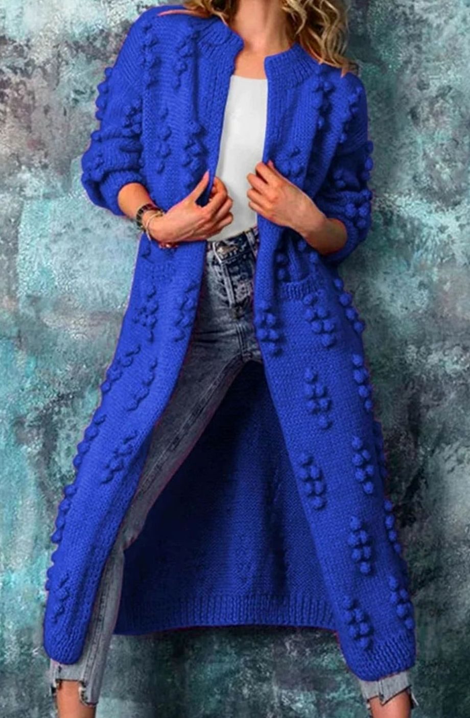 Women's Floor-Length Open-Style Pom-Pom Knit Cardigan – view 6