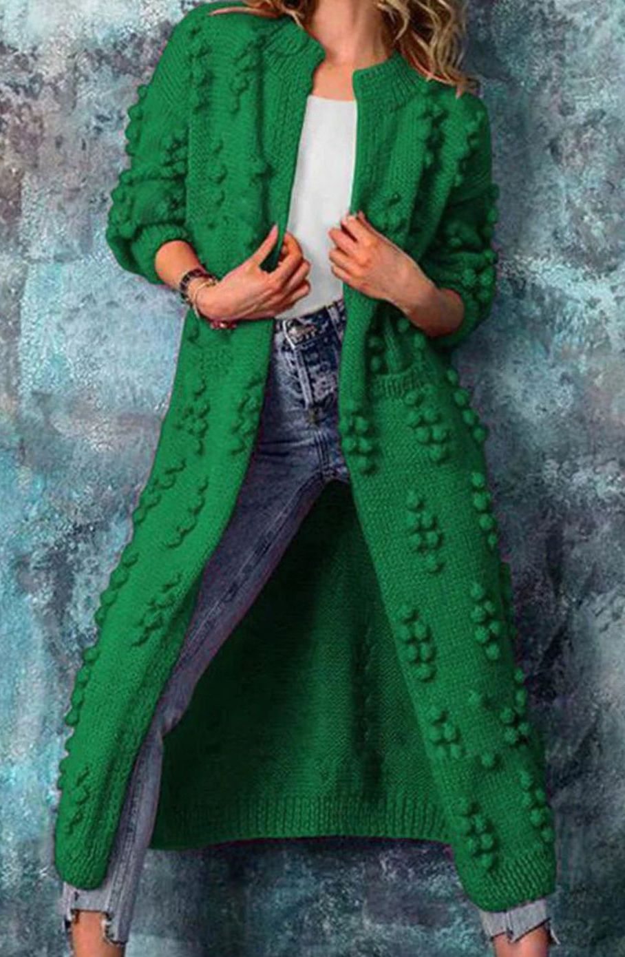 Women's Floor-Length Open-Style Pom-Pom Knit Cardigan – view 7