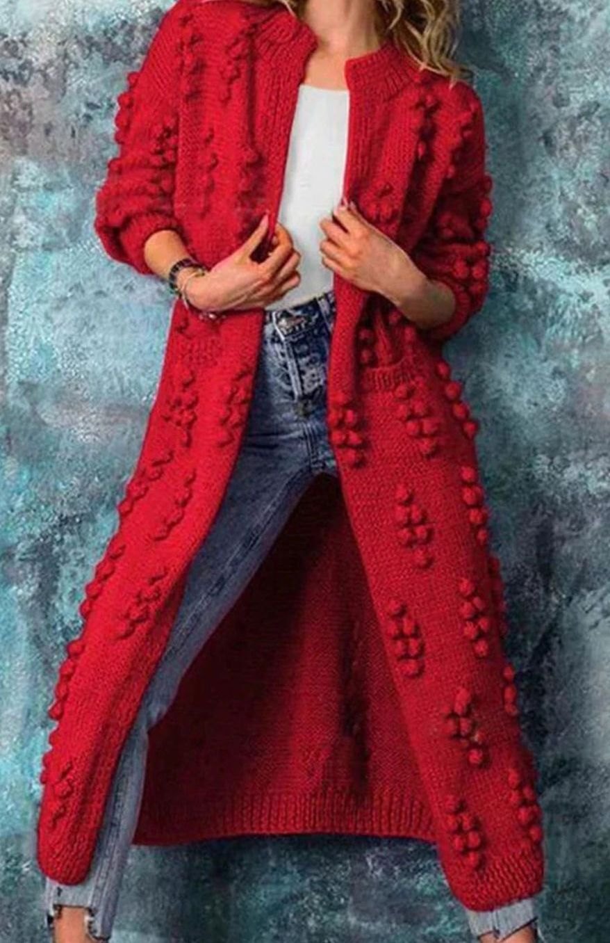 Women's Floor-Length Open-Style Pom-Pom Knit Cardigan – view 8