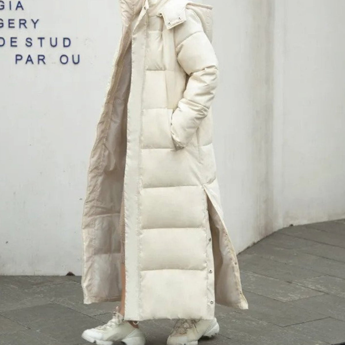 Women's Full-Length Padded Puffer Coat – Beige