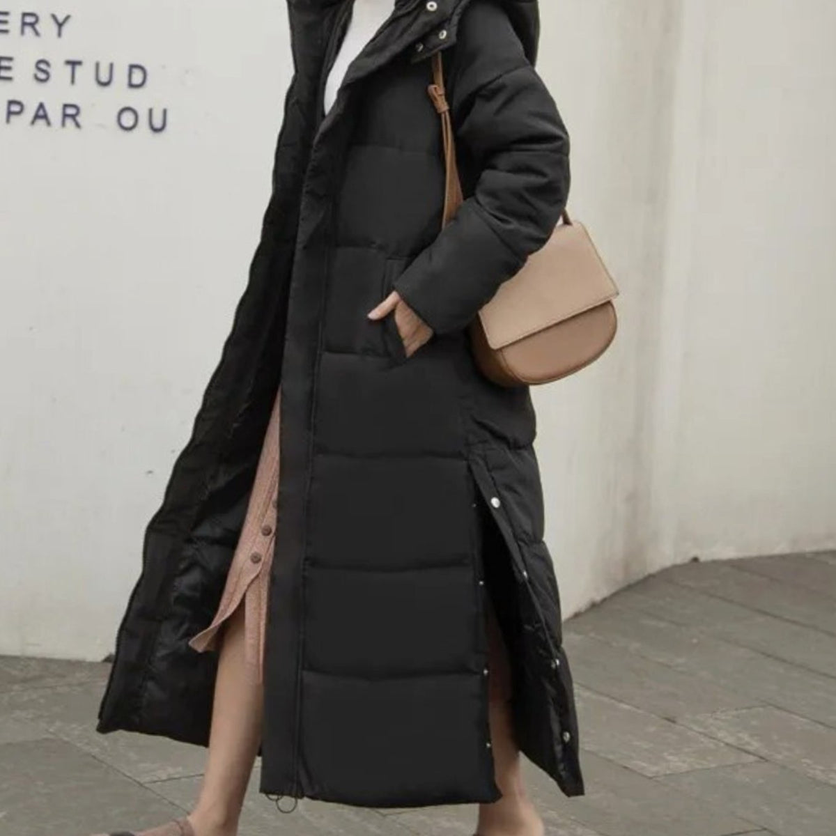 Women's Full-Length Padded Puffer Coat – Black