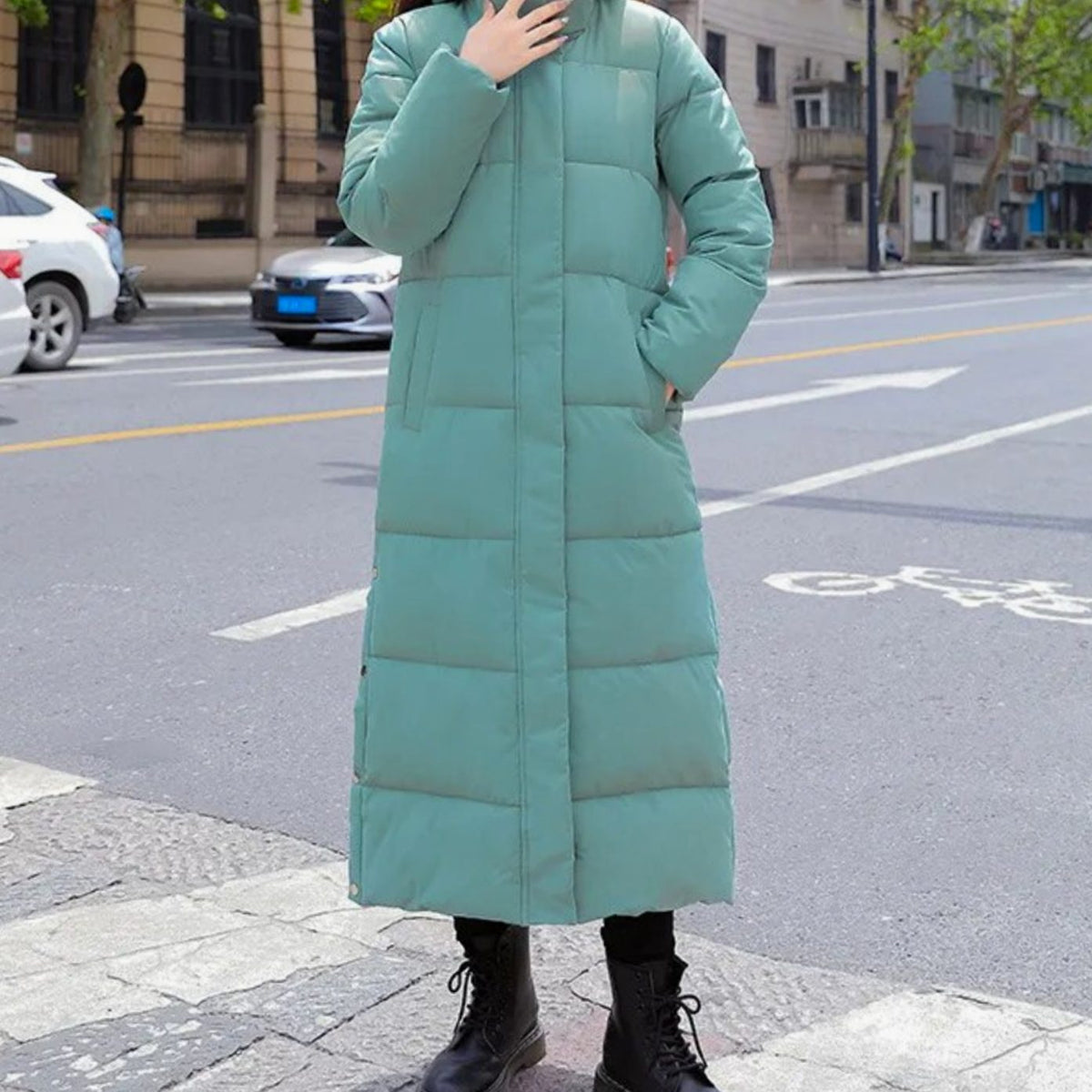 Women's Full-Length Padded Puffer Coat – Green