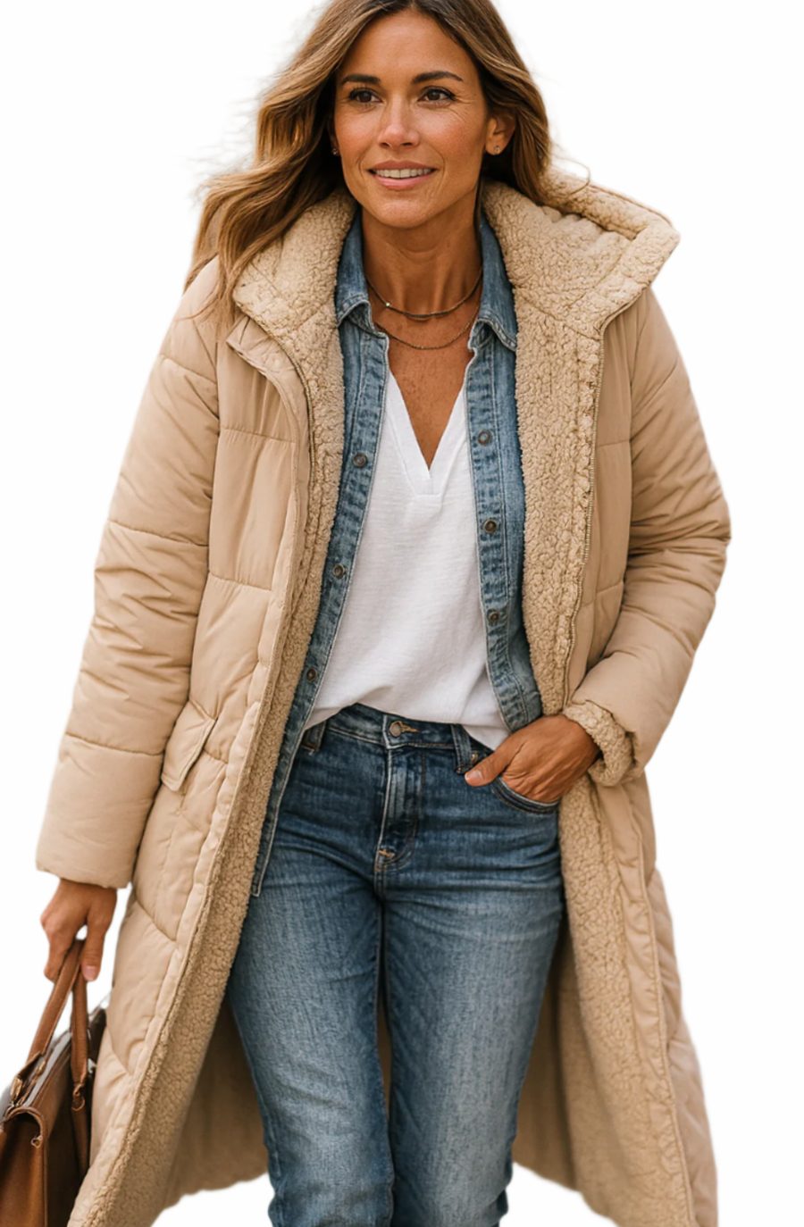 Women's Sherpa-Backed Open-Style Calf-Length Coat – view 3