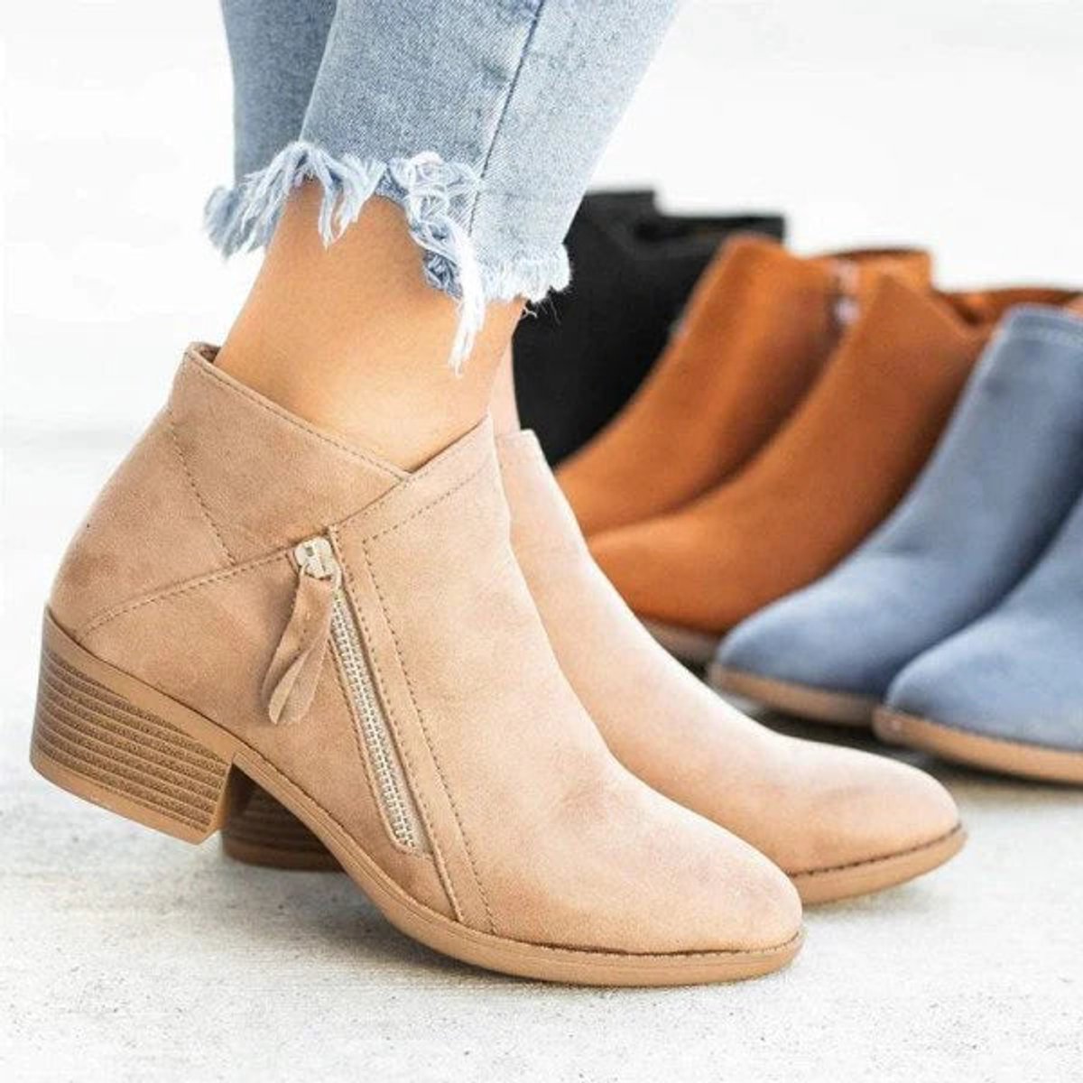 Women's Low-Heel Side-Zip Suede-Finish Booties – view 2