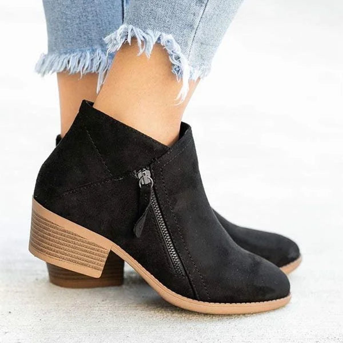Women's Low-Heel Side-Zip Suede-Finish Booties – view 3