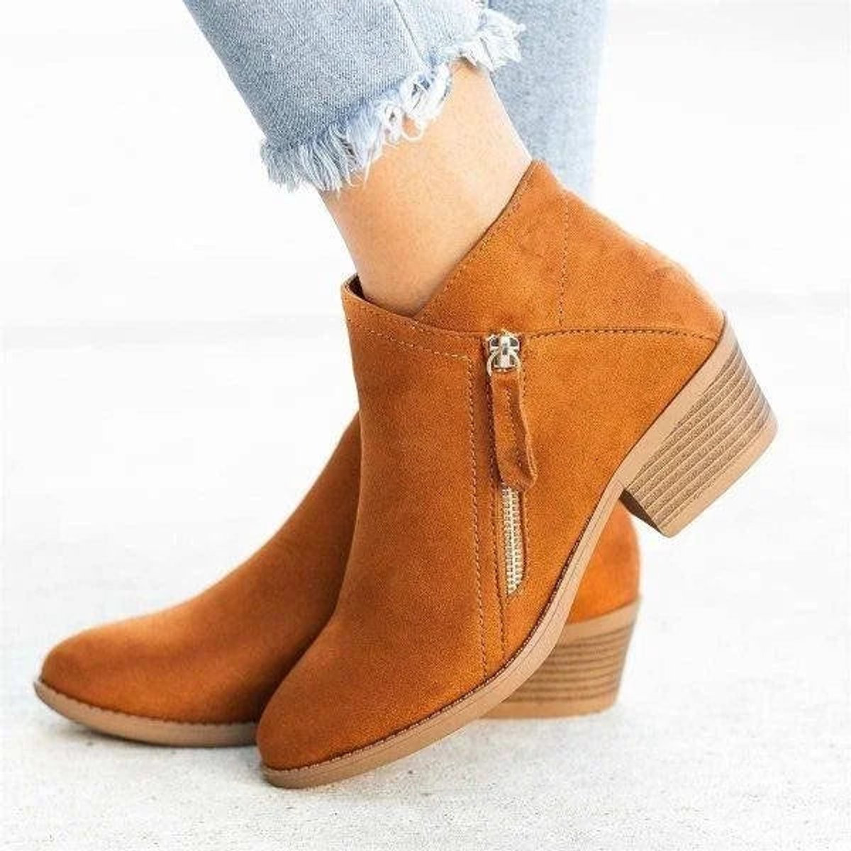 Women's Low-Heel Side-Zip Suede-Finish Booties – view 5