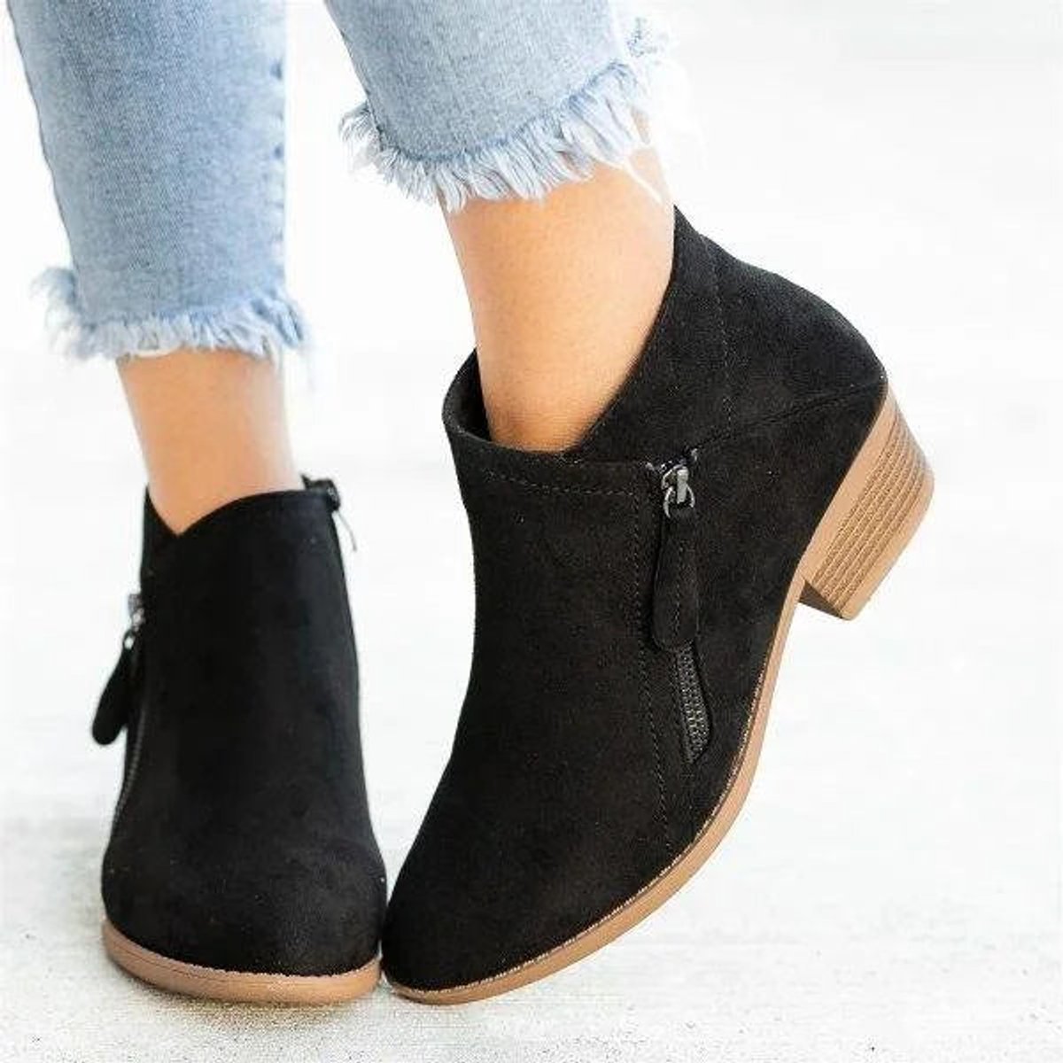 Women's Low-Heel Side-Zip Suede-Finish Booties – view 6