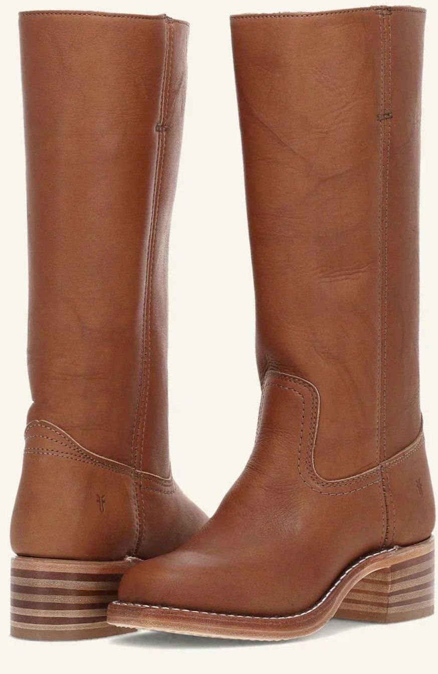 Women's Stacked-Heel Leather Western Boots for Evening Wear – Light Brown