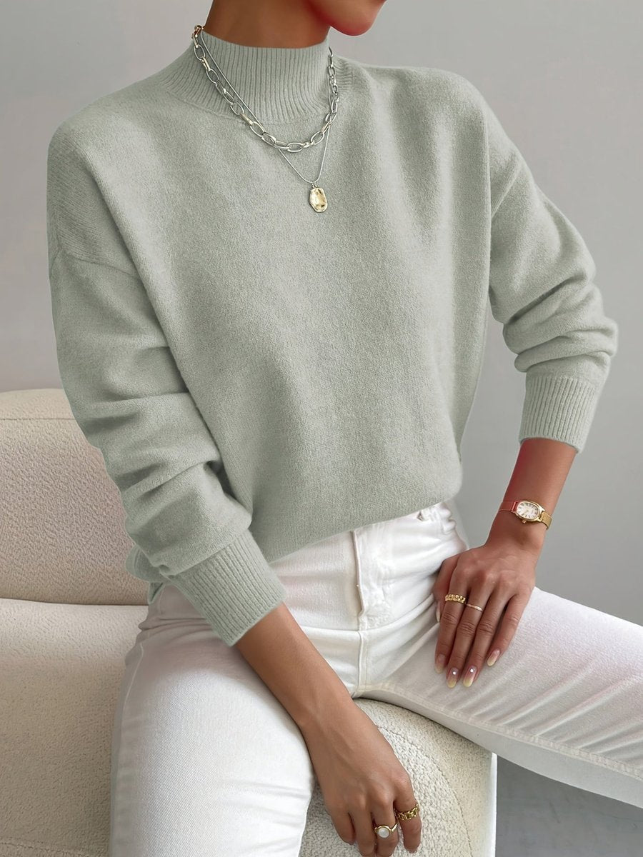 Women's Mock-Neck Oversized Knit Roll-Neck Pullover – Light Green