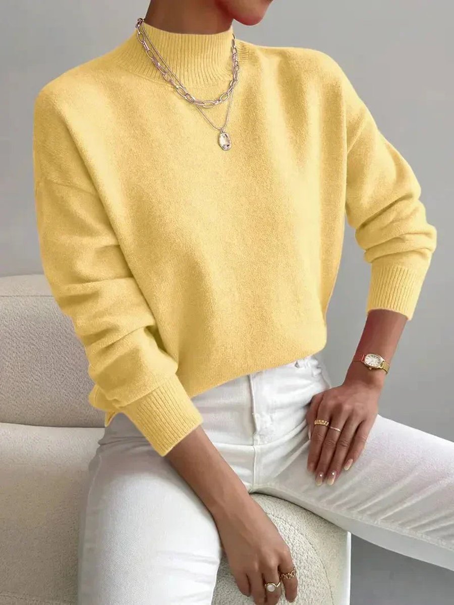 Women's Mock-Neck Oversized Knit Roll-Neck Pullover – Yellow