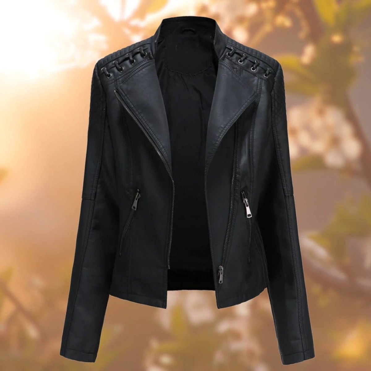 Women's Full-Zip Leather-Look Biker Jacket – view 1