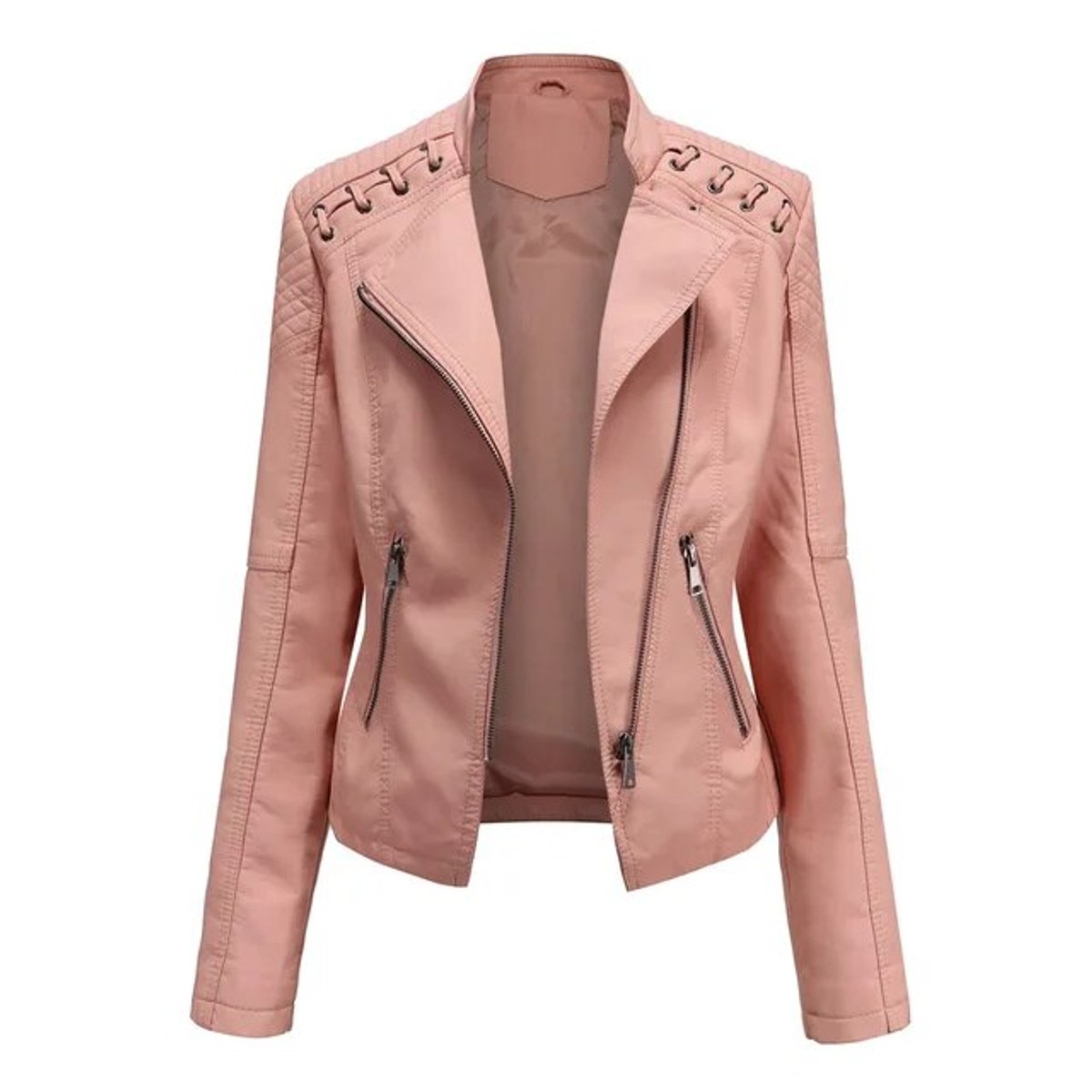 Women's Full-Zip Leather-Look Biker Jacket – view 7