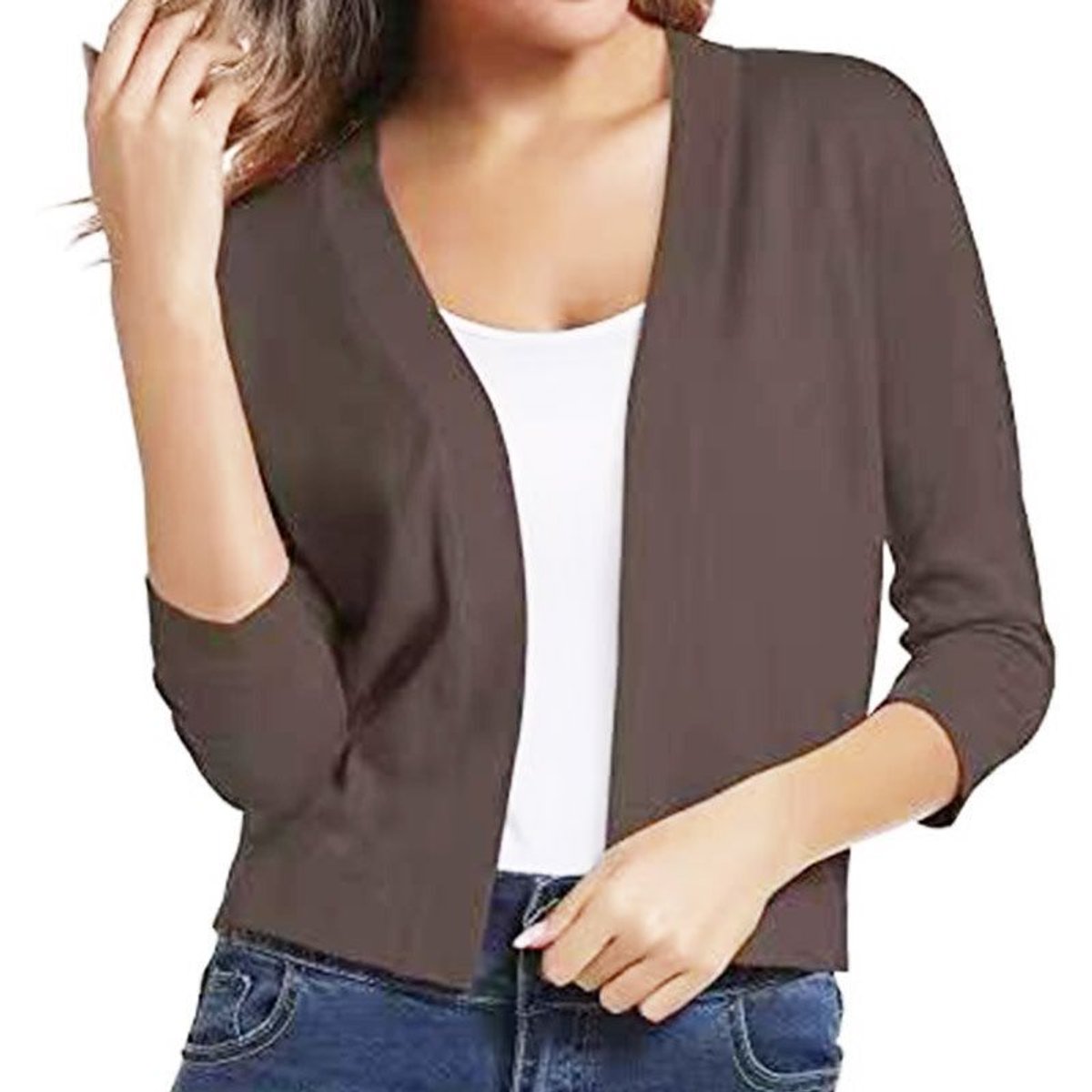 Women's Crop-Length Open-Front Three-Quarter Sleeve Knit Cardigan – view 20