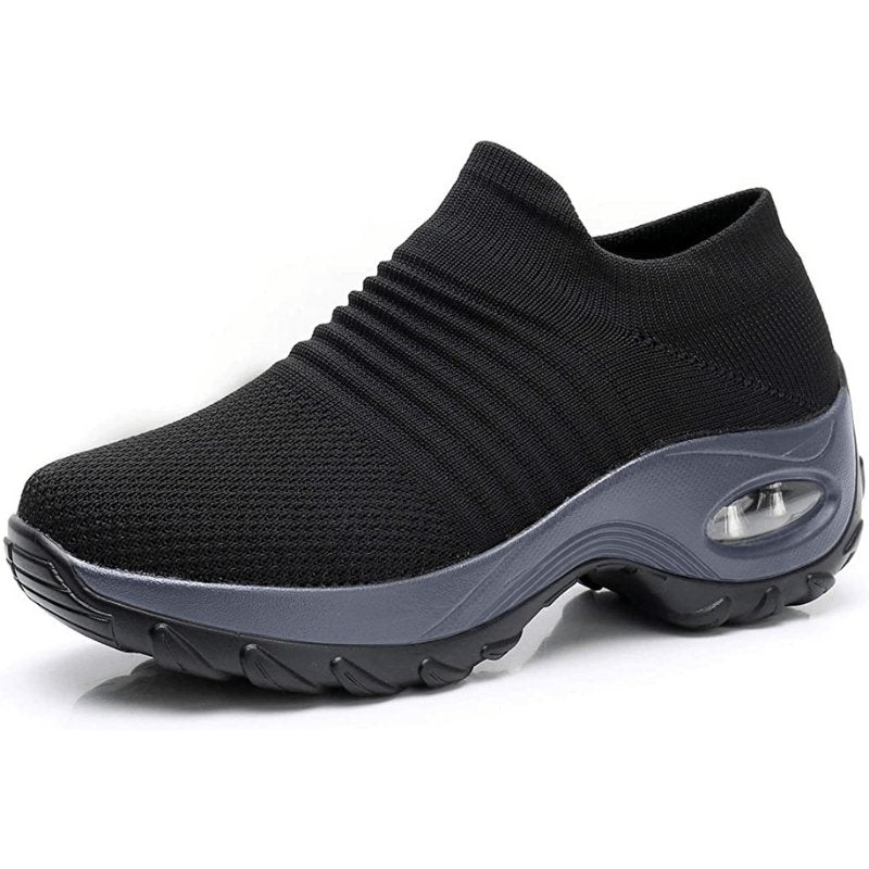 Women's Support Air-Cushion Knit Sneakers – Black (Gray Sole)