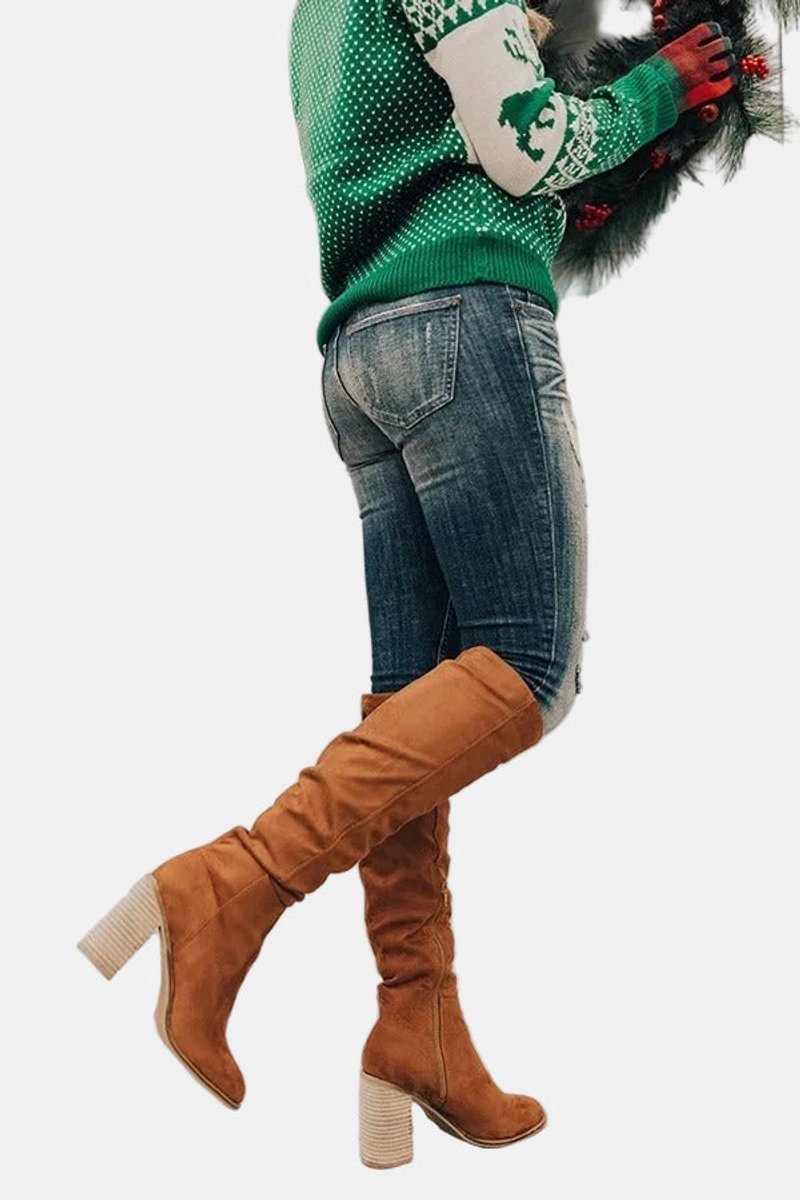 Women's Over-The-Knee Block-Heel Stretchy Booties – view 5