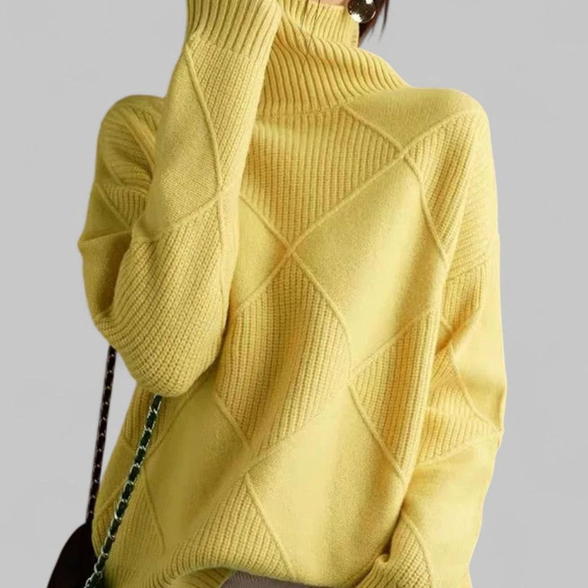 Women's Relaxed-Fit Argyle Knit Roll-Neck Pullover – view 8