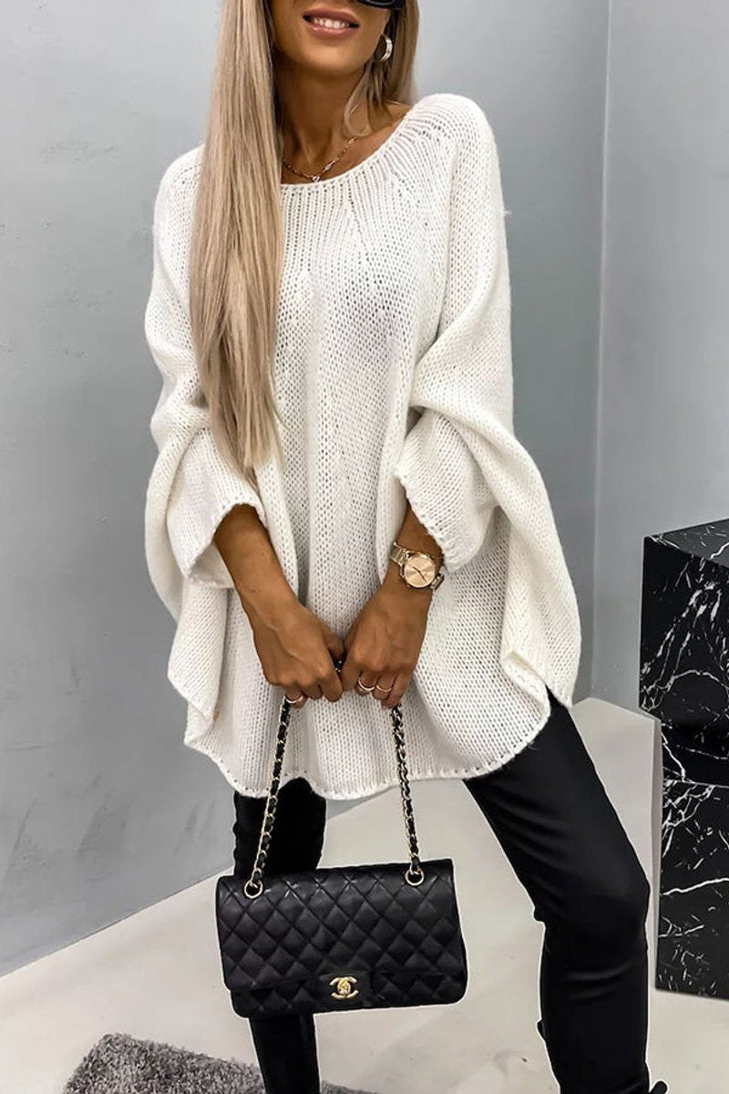 Women's Batwing Sleeve Crew-Neck Knit Pullover – Cream
