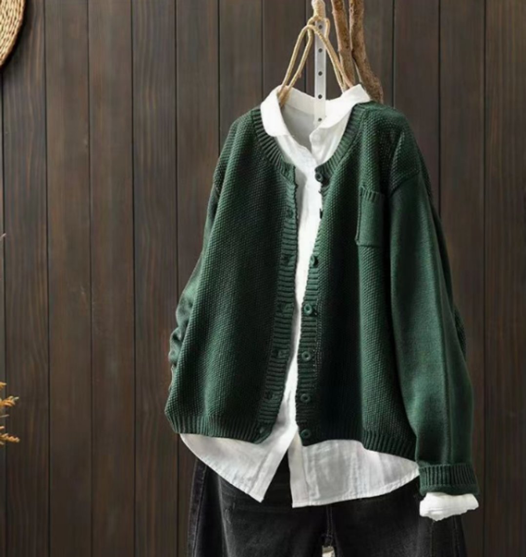 Women's Relaxed-Fit Button-Front Knit Cardigan Pullover – Green