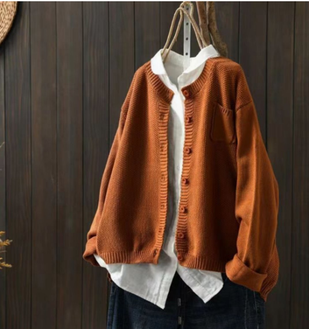 Women's Relaxed-Fit Button-Front Knit Cardigan Pullover – Light Brown