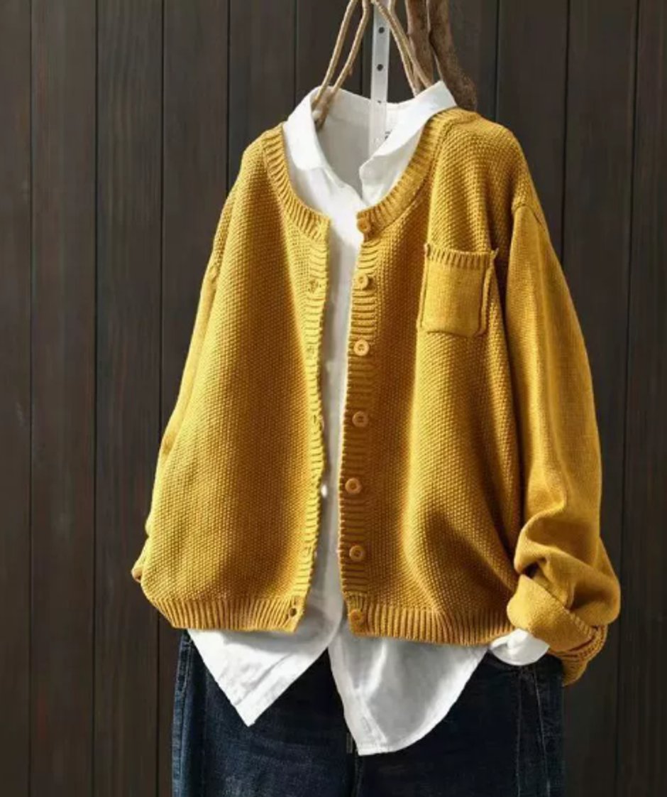 Women's Relaxed-Fit Button-Front Knit Cardigan Pullover – Yellow