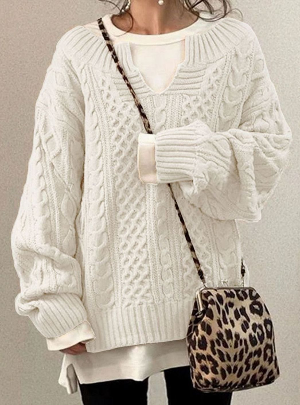 Women's Relaxed-Fit Cable-Stitch V-Neckline Sweater – view 1