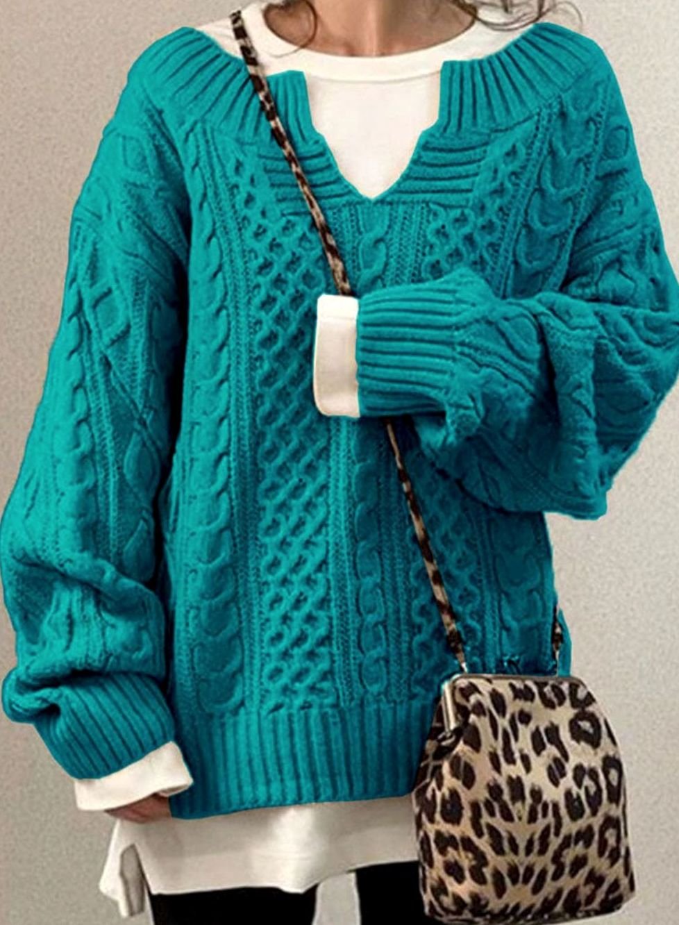 Women's Relaxed-Fit Cable-Stitch V-Neckline Sweater – view 7