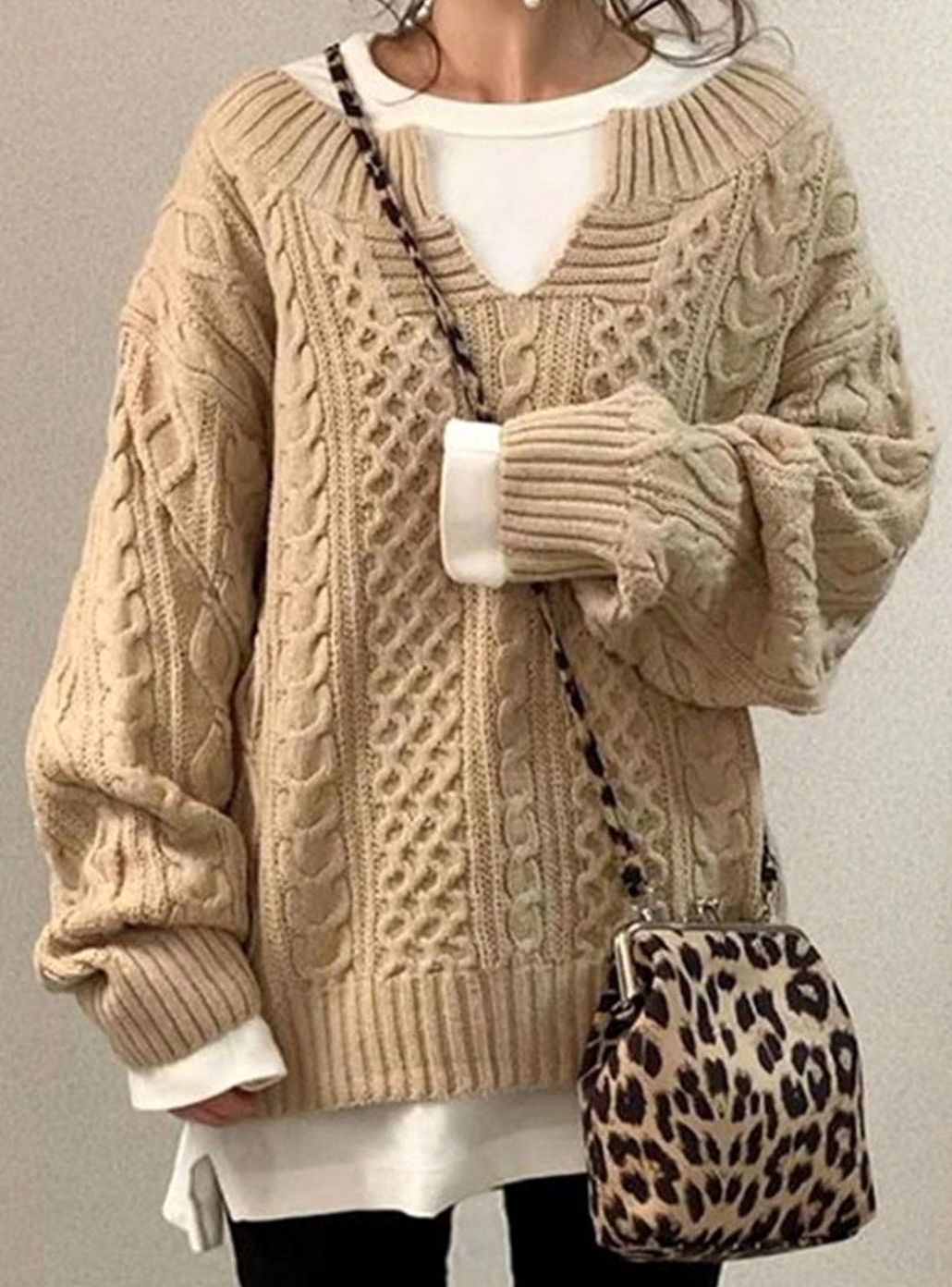 Women's Relaxed-Fit Cable-Stitch V-Neckline Sweater – view 8