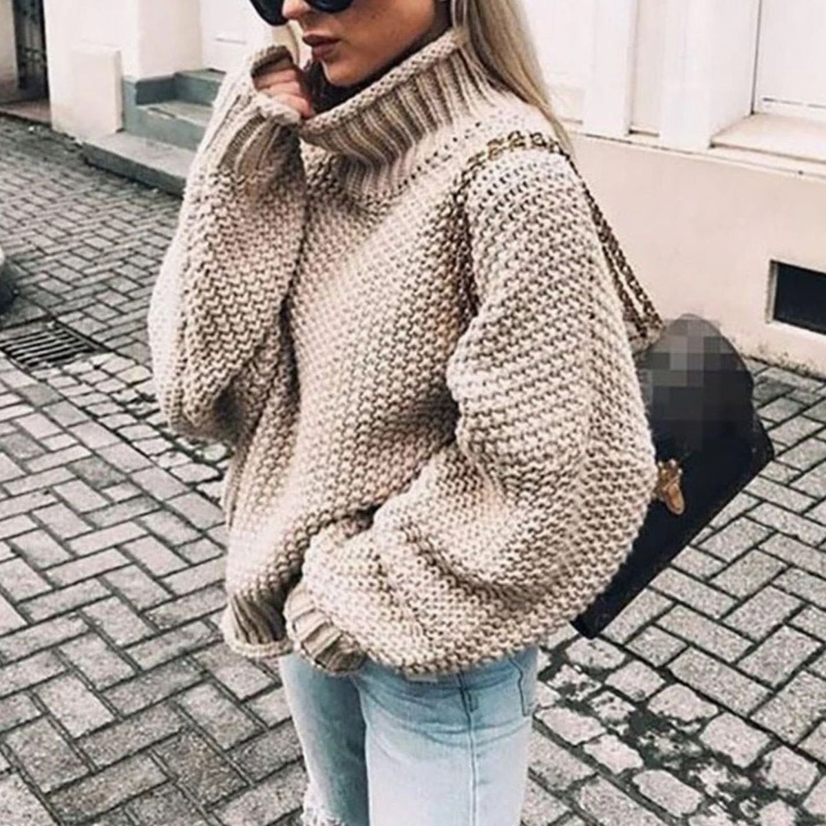Women's Chunky-Knit Foldover Roll-Neck Pullover – view 1