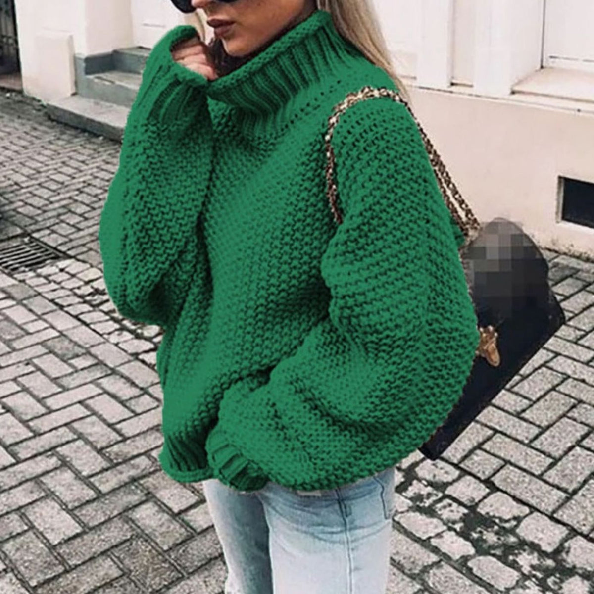 Women's Chunky-Knit Foldover Roll-Neck Pullover – view 5