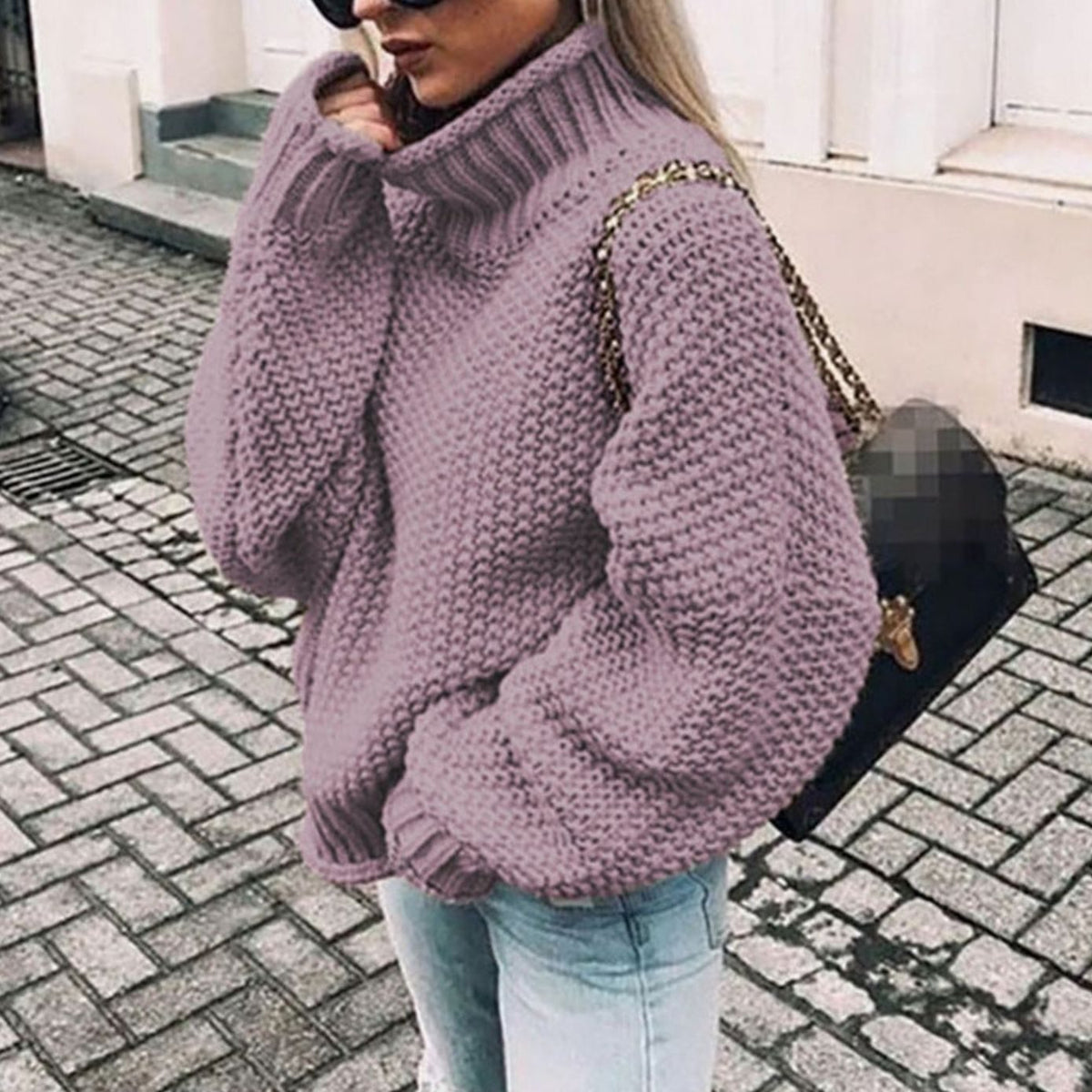 Women's Chunky-Knit Foldover Roll-Neck Pullover – view 7