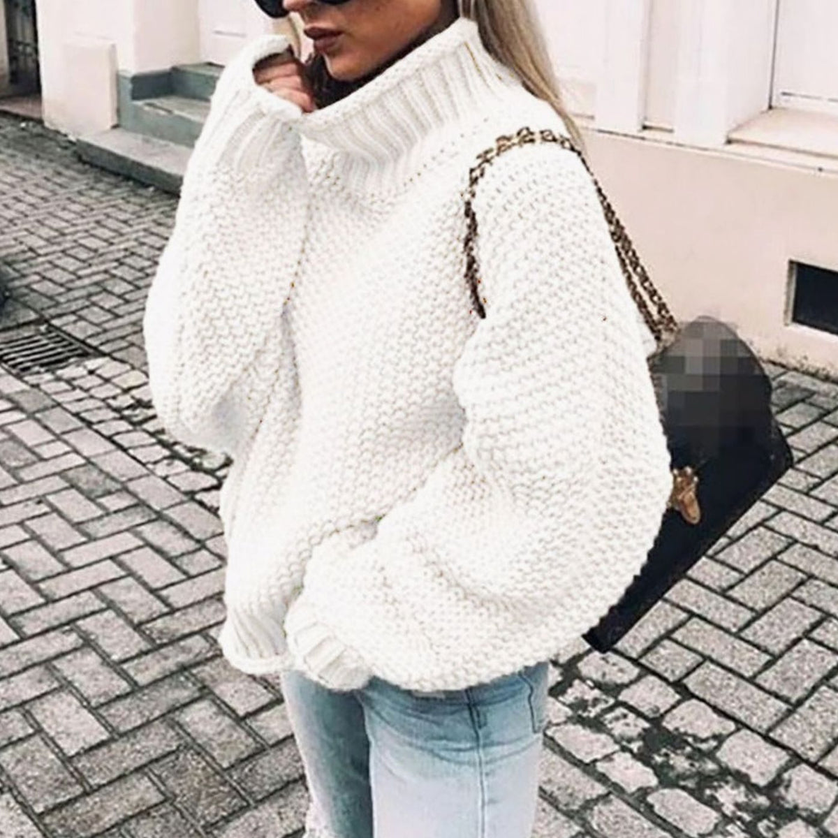 Women's Chunky-Knit Foldover Roll-Neck Pullover – view 8