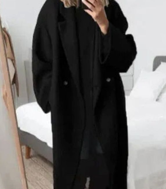 Women's Relaxed-Fit Double-Breast Long Coat – Black
