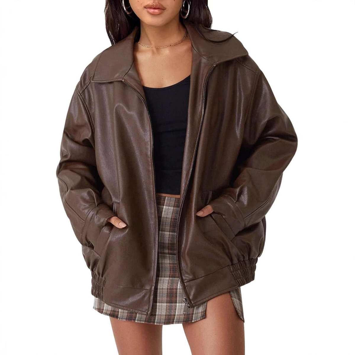 Women's Loose-Fit Leather-Look Bomber Jacket – view 1