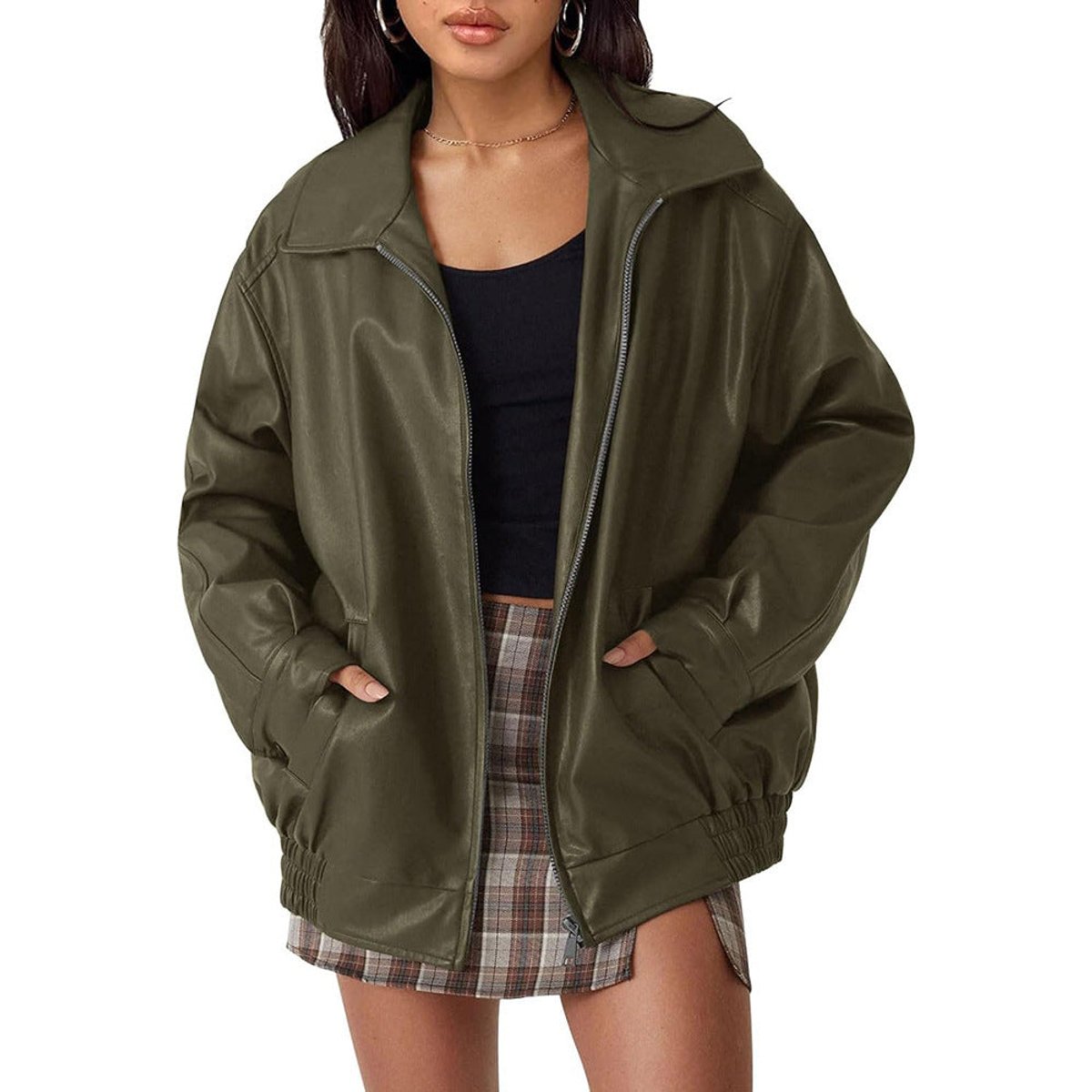 Women's Loose-Fit Leather-Look Bomber Jacket – view 2