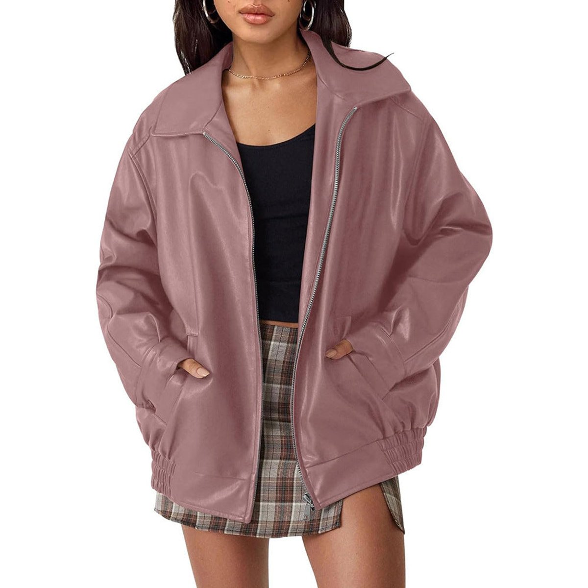 Women's Loose-Fit Leather-Look Bomber Jacket – view 3