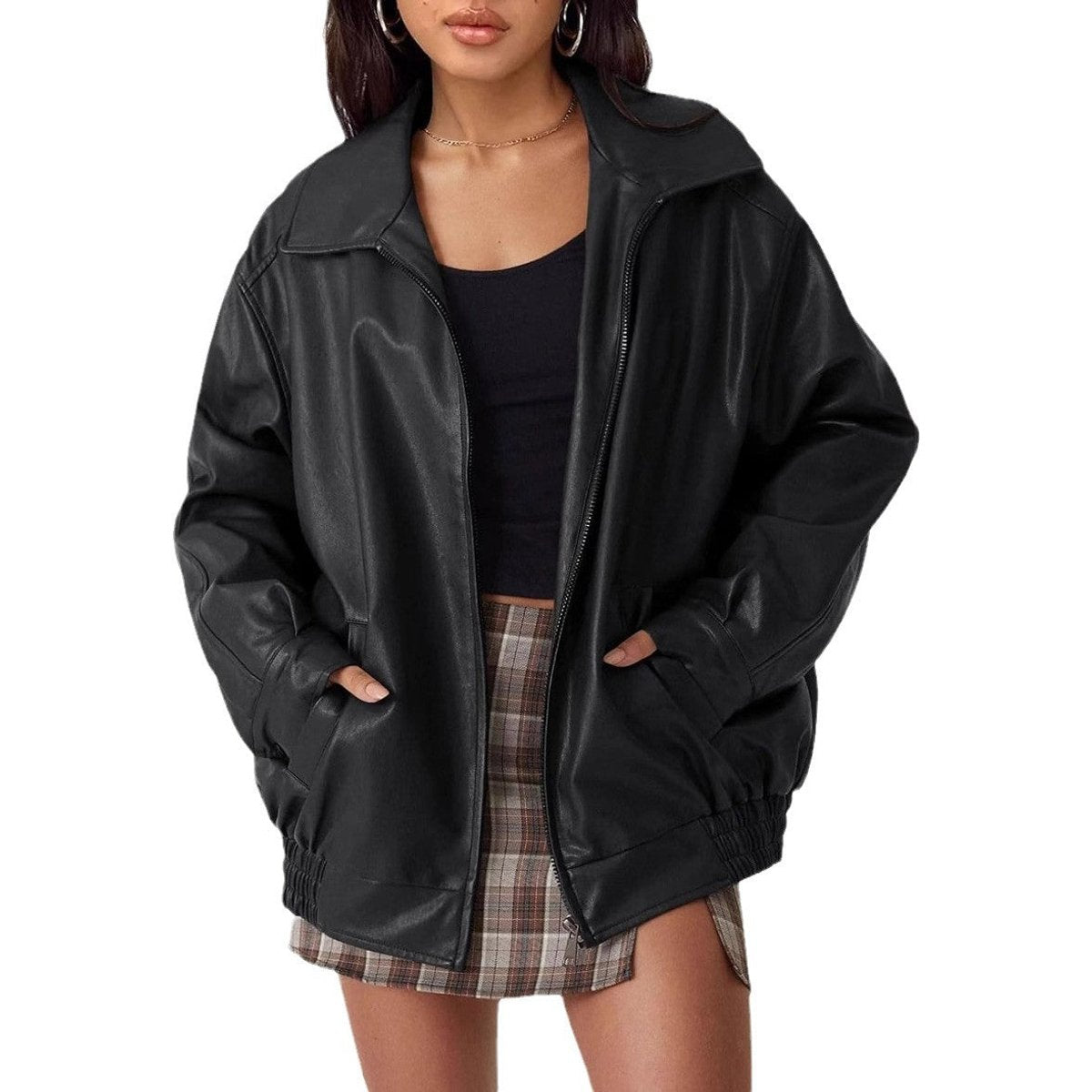 Women's Loose-Fit Leather-Look Bomber Jacket – view 4