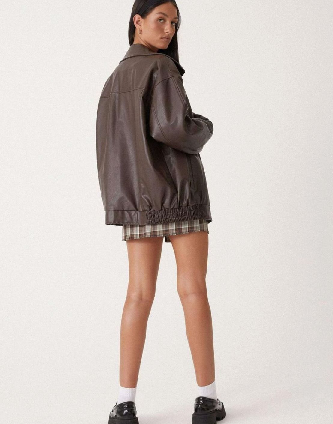 Women's Dropped-Shoulder Leather-Look Bomber Jacket – view 4