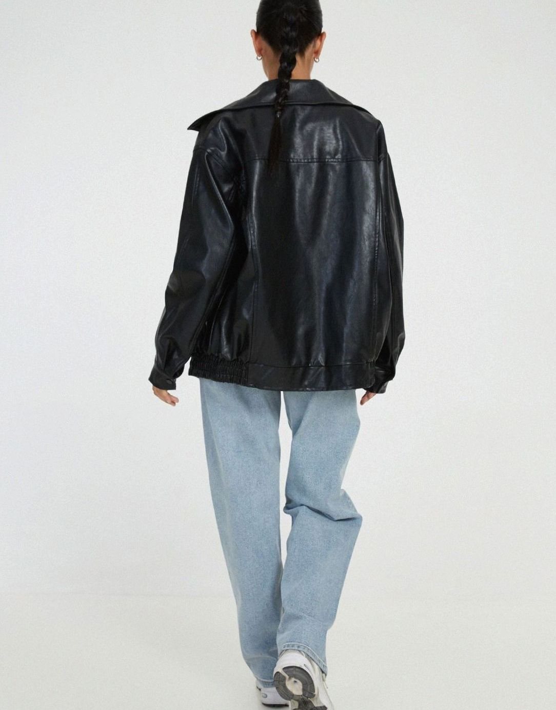 Women's Dropped-Shoulder Leather-Look Bomber Jacket – view 6