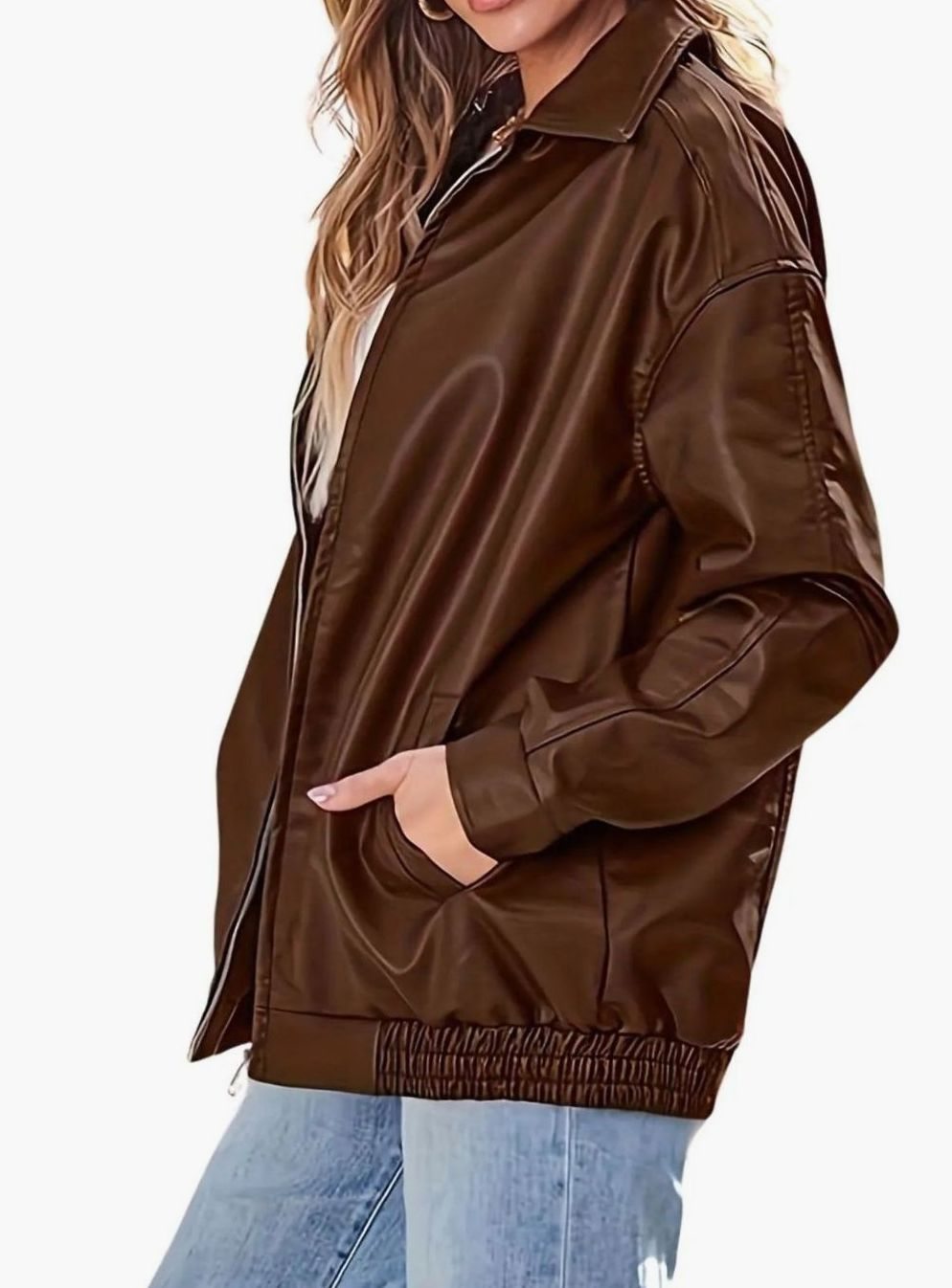 Women's Leather-Look Full-Zip Bomber Jacket – view 6