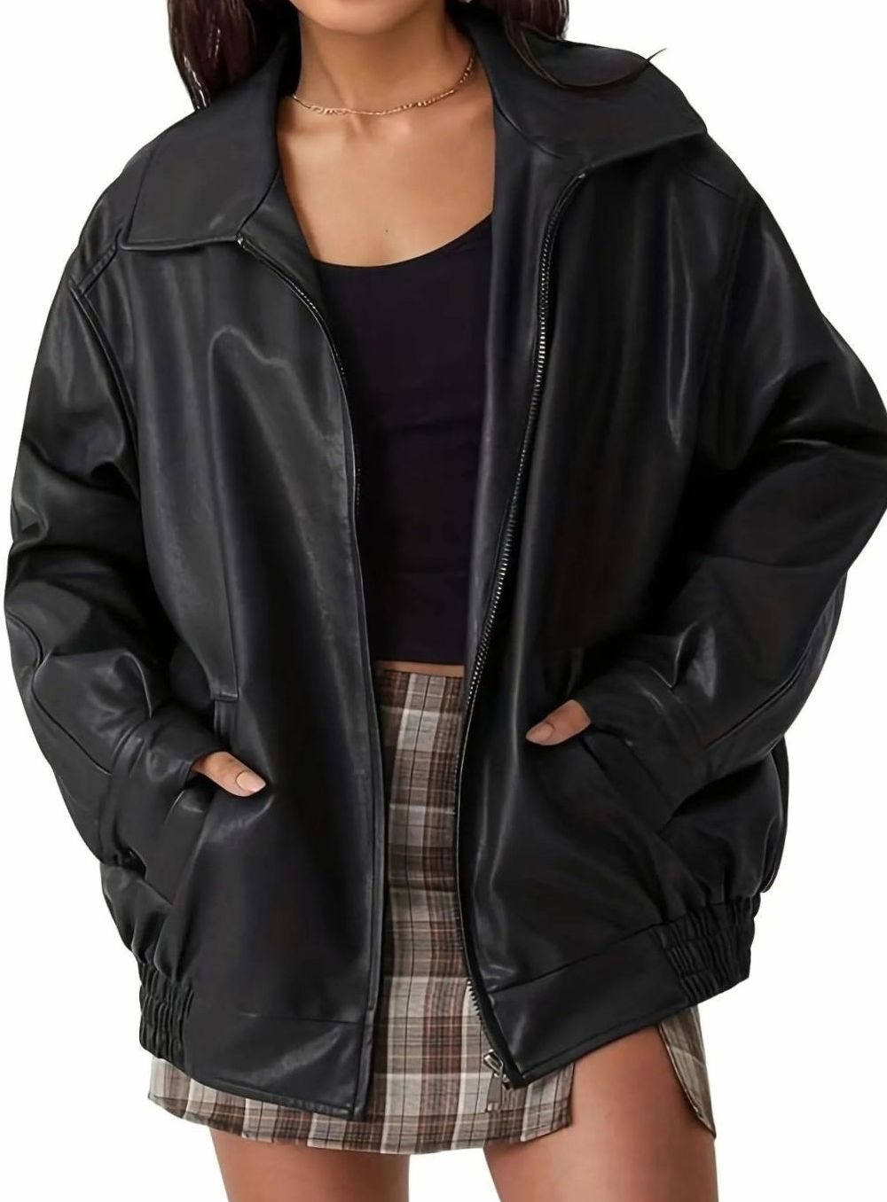 Women's Leather-Look Full-Zip Bomber Jacket – view 7