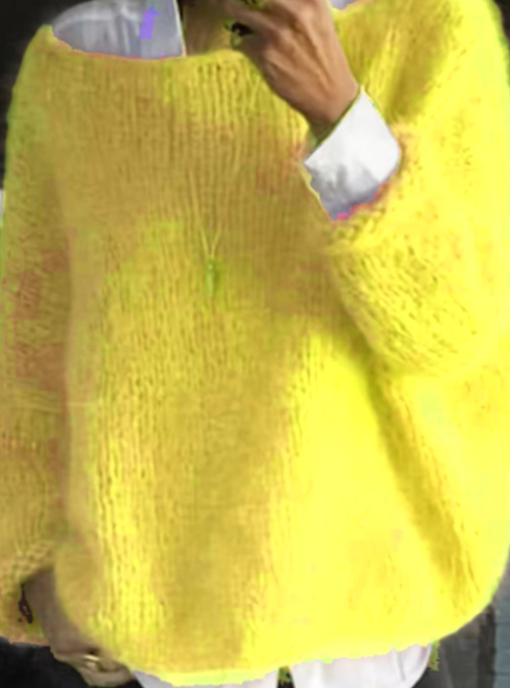 Women's Loose-Fit Fuzzy Knit Long-Sleeve Sweater – Yellow